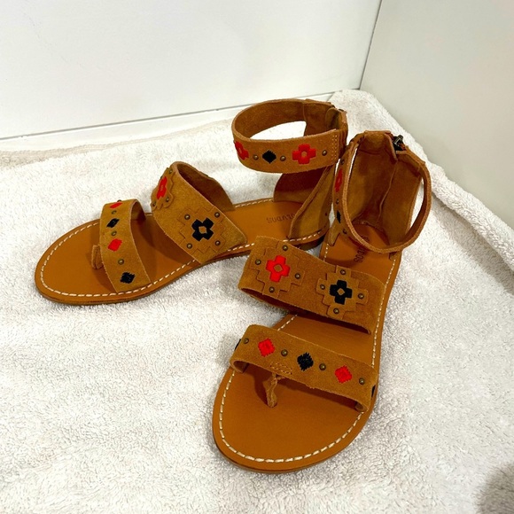 Soludos Embroidered Strappy Sandals in  Brown Suede - size 7 - Picture 3 of 7